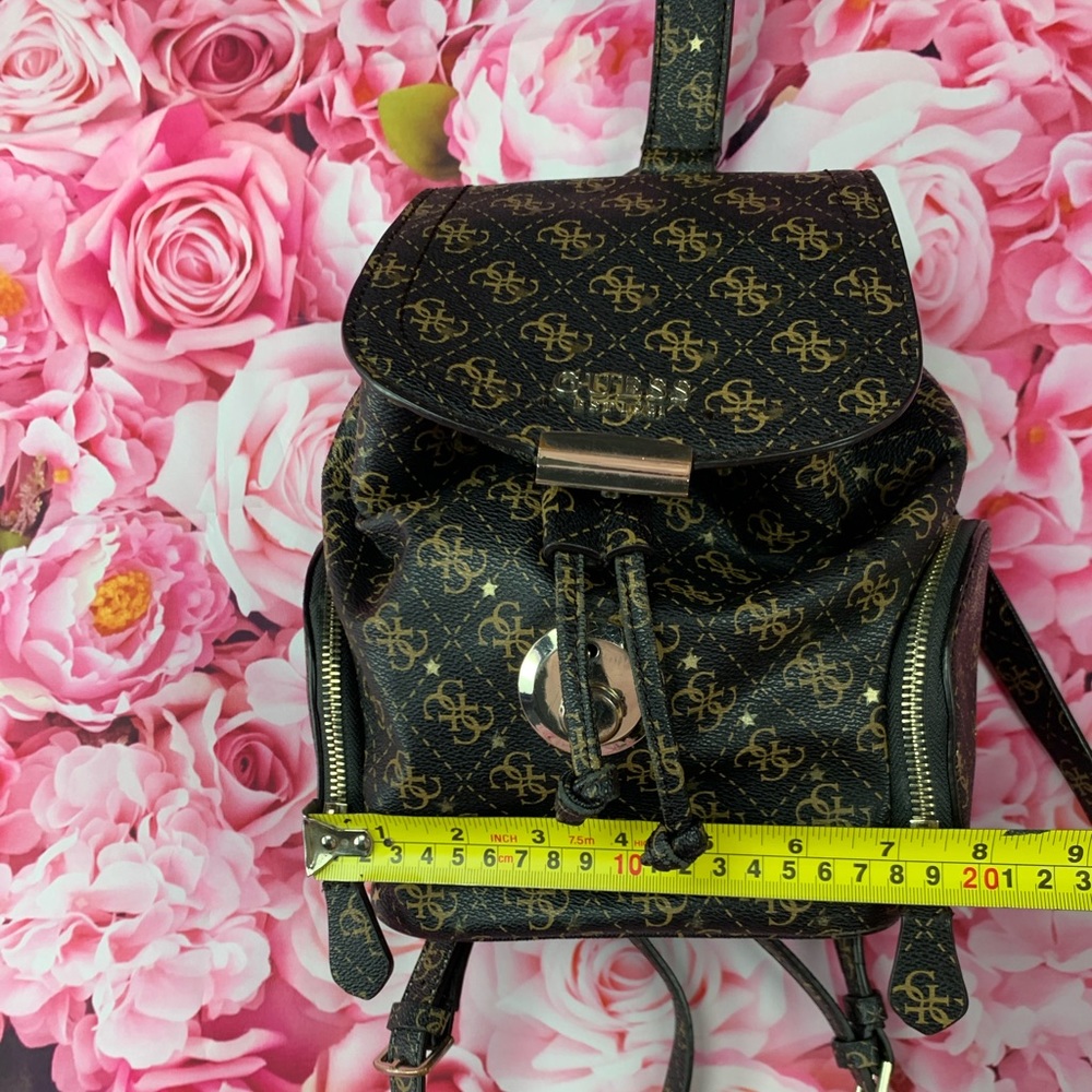 GUESS🤎brown leather like G monogram mini bucket hobo backpack bag - Picture 4 of 13